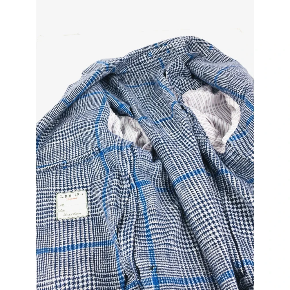 42R LBM 1911 Italy Mens 2 Bttn Blazer Sport Coat Glen Check Blue Gray Italy 52R